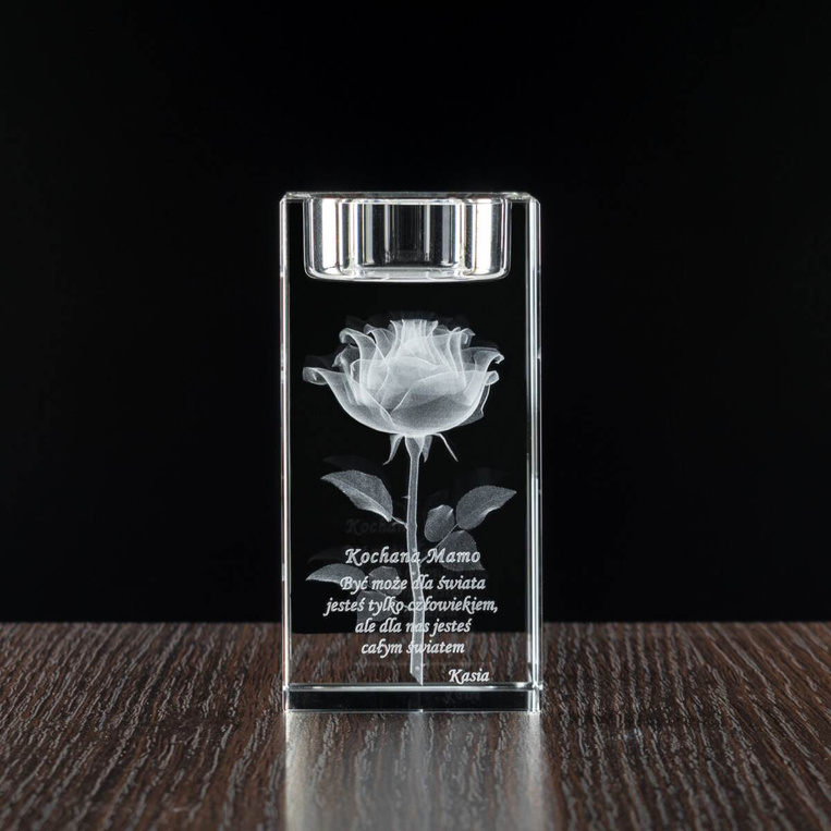 Róża 3D w świeczniku. FOTOPRZENT 3D dla Mamy. Eleganckie etui w komplecie