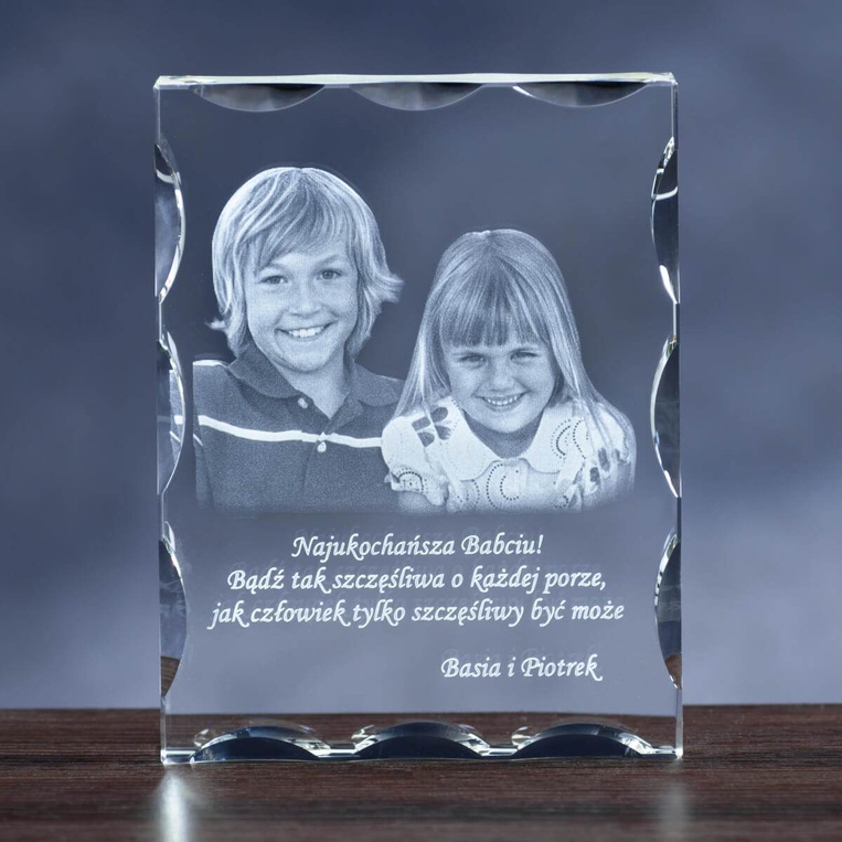 Zdjęcie w krysztale dla Babci i Dziadka - fotokryształ 2D w ozdobnej statuetce