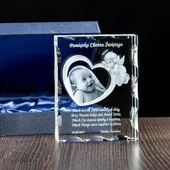 PAMIĄTKA CHRZTU - zdjęcie dziecka w sercu GRAWER W SZKLE