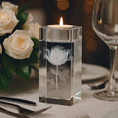 Róża 3D w kryształowym świeczniku - Ślubne Podziękowania dla Rodziców