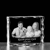 Prezent na Rocznicę Ślubu - Zdjęcie rodzinne 2D w szklanej statuetce