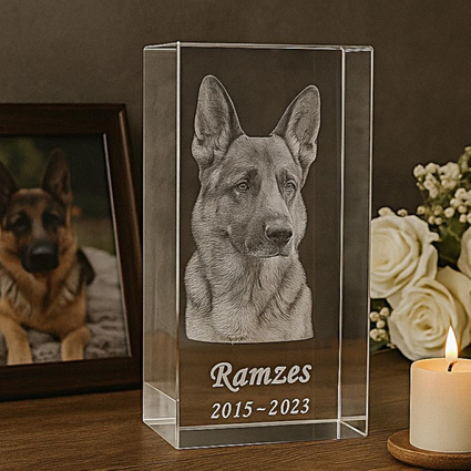 Statuetka kryształowa 3D z wizerunkiem psa – pamiątka po ukochanym pupilu