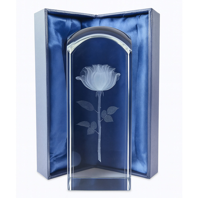 Prezent na ślub - Róża 3D z dedykacją w średniej kolumnie 190x65x65 mm