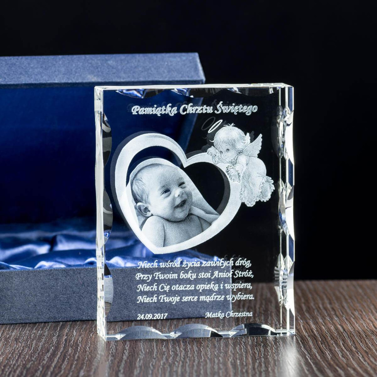 Pamiątka Chrztu Św. 3D - duży fotokryształ ze zdjęciem dziecka