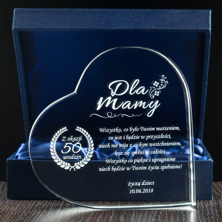 Serduszko kryształowe z dedykacją DLA MAMY w eleganckim etui
