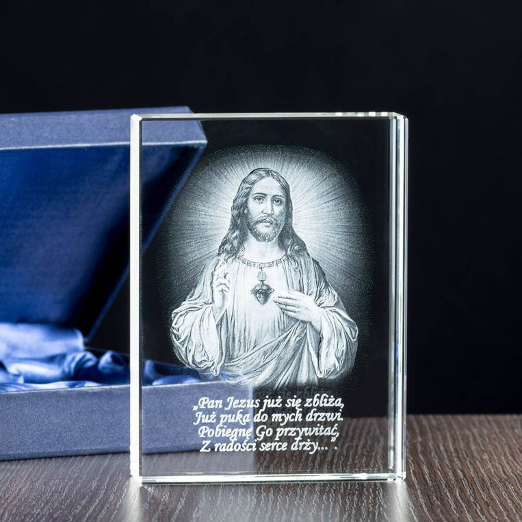 Obrazek Jezusa wygrawerowany w szklanej statuetce - PODZIĘKOWANIE DLA KATECHETY