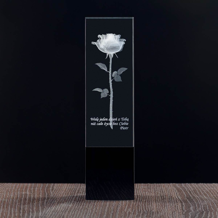 Prezent DLA MAMY - Róża 3D w dużej kryształowej statuetce (240x65x65x mm)