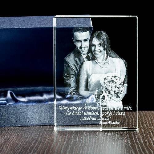 Pamiątka ślubna – zdjęcie 2D w krysztale Płyta płaska 100×150×30 mm