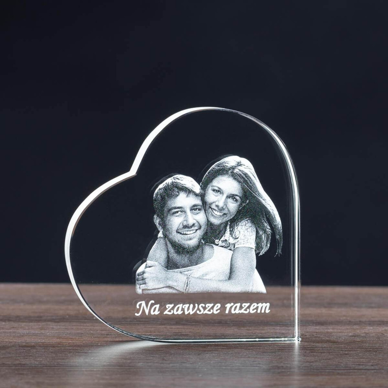 Kryształowe serce 110×110×20 mm – statuetka ze zdjęciem i dedykacją