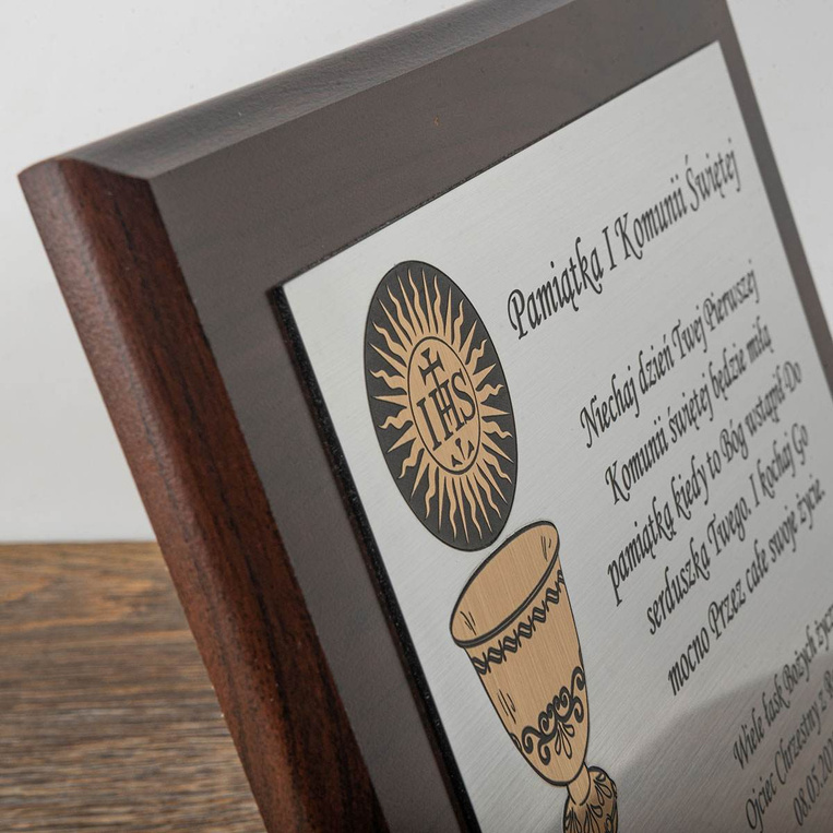 Pamiątka I Komunii Świętej - dyplom z życzeniami do zawieszenia i postawienia