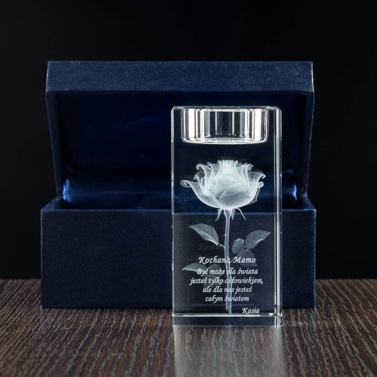 Róża 3D w świeczniku. FOTOPRZENT 3D dla Mamy. Eleganckie etui w komplecie