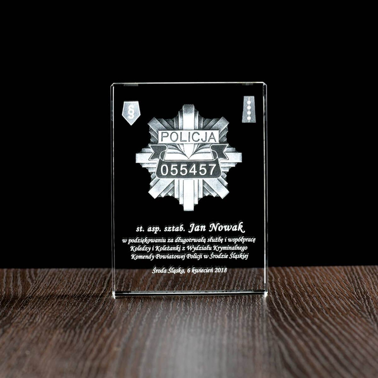 Podziękowania dla Policjanta statuetka Płyta Płaska Odznaka i ID policjanta