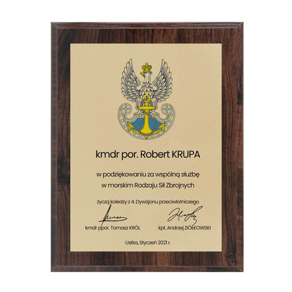 Podziękowania za służbę - mały dyplom 152x203 mm dla marynarki