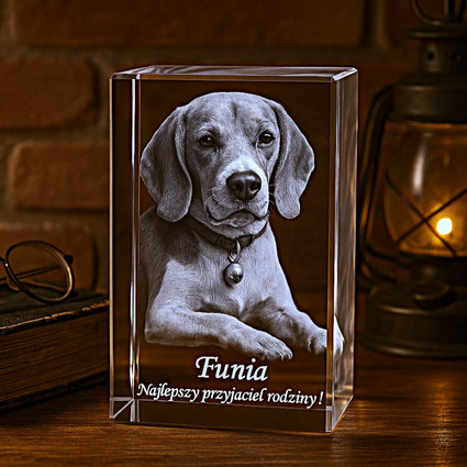 Zdjęcie 3D pieska w szkle na prezent - fotokryształ 3D