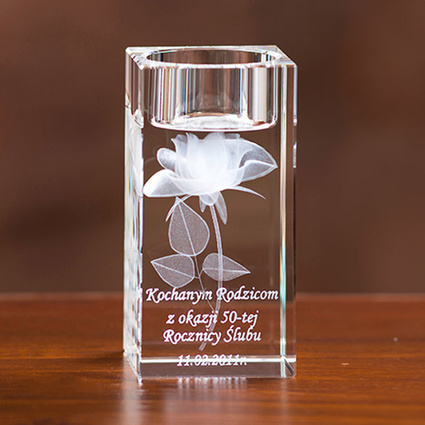 Dzień kobiet Róża 3D Kryształowy świecznik z personalizowanym grawerem