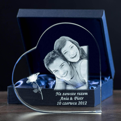 Ślubny Prezent dla kochanych rodziców - zdjęcie 3D w sercu + różyczka