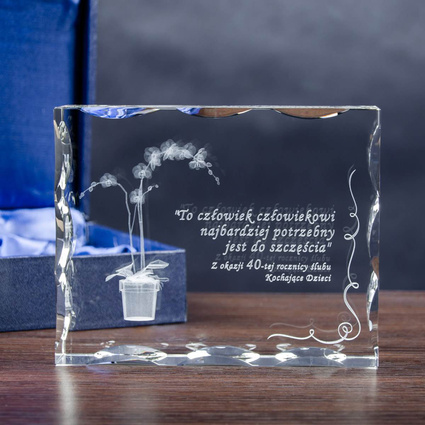 Piękny storczyk 3D wygrawerowany w ozdobnym krysztale z możliwością personalizacji