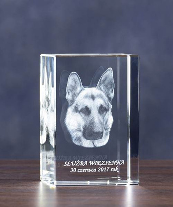 Pies w służbie mundurowej - zdjęcie 3D w szkle. Grawer