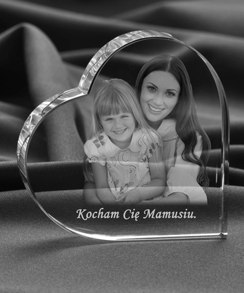 Fotografia w kryształowym sercu dla Mamy na Dzień Matki, urodziny czy imieniny