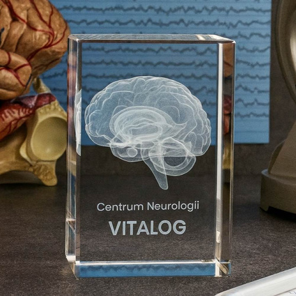 Trójwymiarowy mózg wygrawerowany w szkle na JUBILEUSZ FIRMY