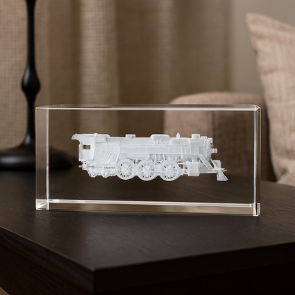 Pociąg 3D wygrawerowany w kryształowej statuetce - Statuetka firmowa