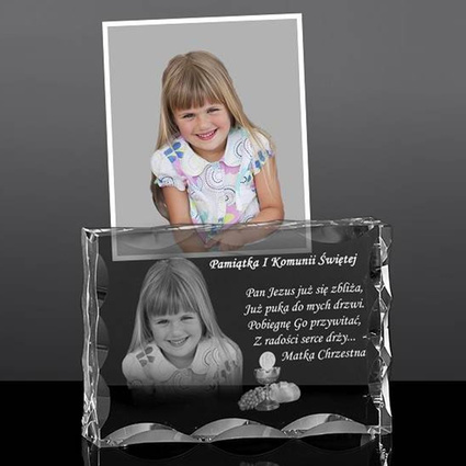 Pamiątka I Komunii Św. Zdjęcie 2D w ozdobnej statuetce kryształowej. Etui