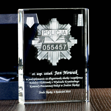 Podziękowania dla Policjanta statuetka Płyta Płaska Odznaka i ID policjanta