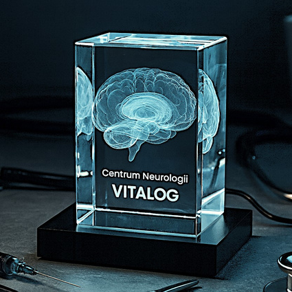 Szklany fotokryształ 3D Mózg z LED – personalizowana fotolampka medyczna
