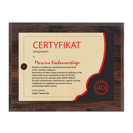 Dyplom urodzinowy 152x203 mm - certyfikat jubilata