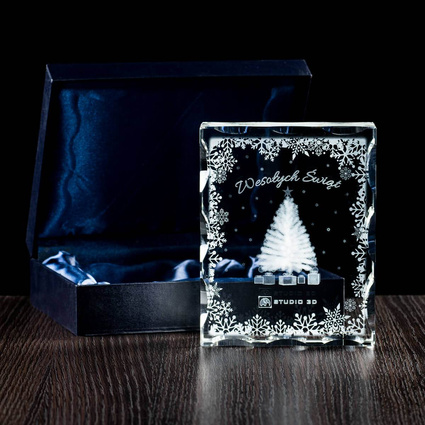 Świąteczny prezent firmowy z logiem DLA KLIENTÓW - statuetka z choinką