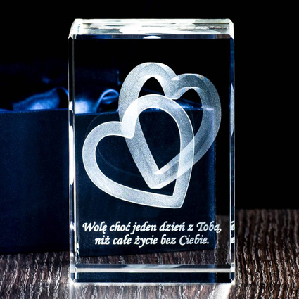 Splecione serca 3D - grawer w szkle - prezent dla chłopaka