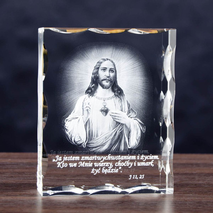 Pamiątka święceń kapłańskich - zdjęcie 3D Jezusa w szkle