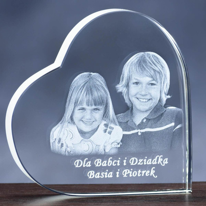 Zdjęcie w kryształowym sercu dla Babci i Dziadka. Duże serce,